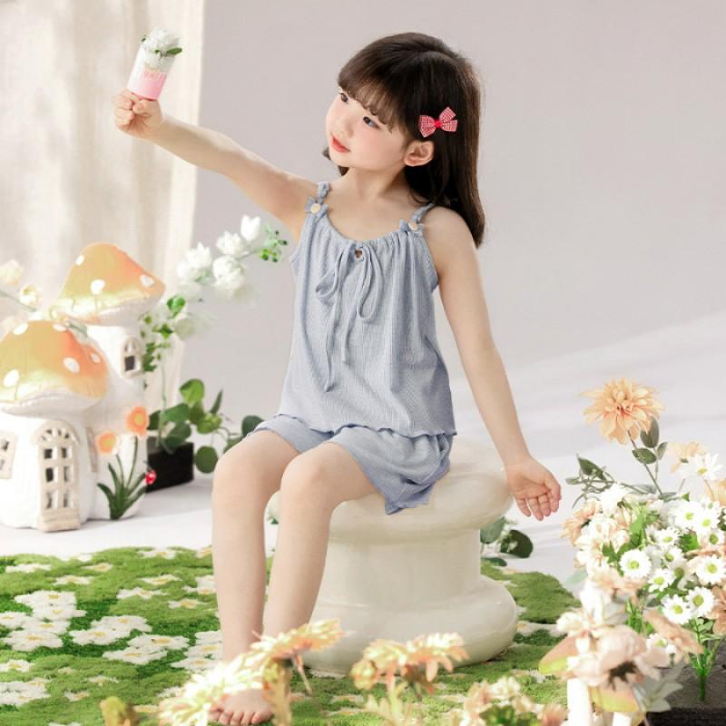 Girls Pajama Set Soft Modal Cotton Blend Sleepwear With Cartoon Animal Print Lightweight Comfortable Home Outfit