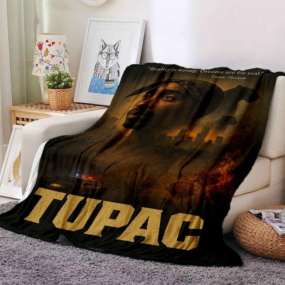 1 шт. Плед в стиле Hip Hop 2Pac, Мягкий, Легкий, Для всех сезонов, Многоцелевой плед для дивана, кровати, офиса и пикников, Французский стиль с культовыми обложками альбомов и цитатами