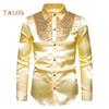 Men Solid Color Long Sleeve Shiny Sequins Buttons Stage Business Nightchlub Shirt