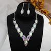 Set European And American Bridal Necklace Earring Set Versatile Fashion Color Crystal Necklace Two -Piece Jewelry Ladies Jewelry