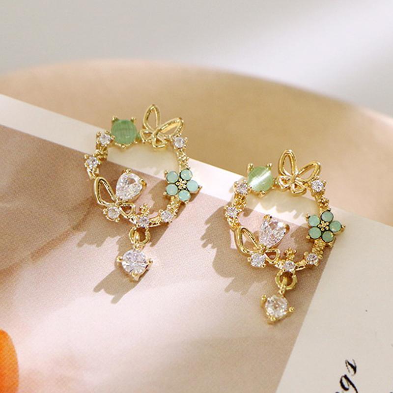Korean Exquisite Flower Butterfly Earrings For Women Bling AAA Zircon Stud Earring Girl Wedding Party Sweet Jewelry Brincos