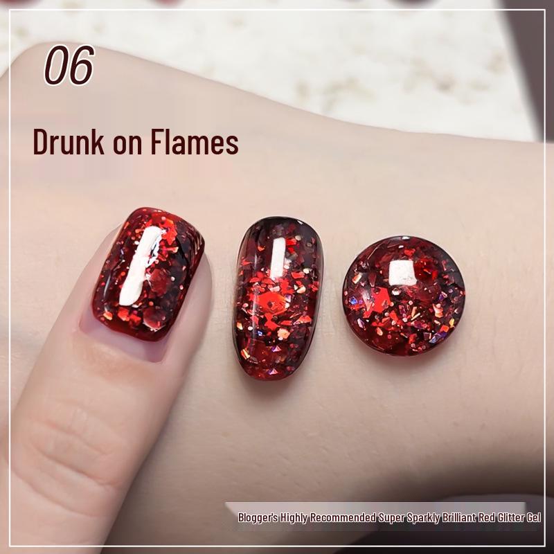 Супер Вспышка Темная Ночь Розово-Красный Алмазный Гель: Универсальный дизайн ногтей с красными блестками для осени/зимы