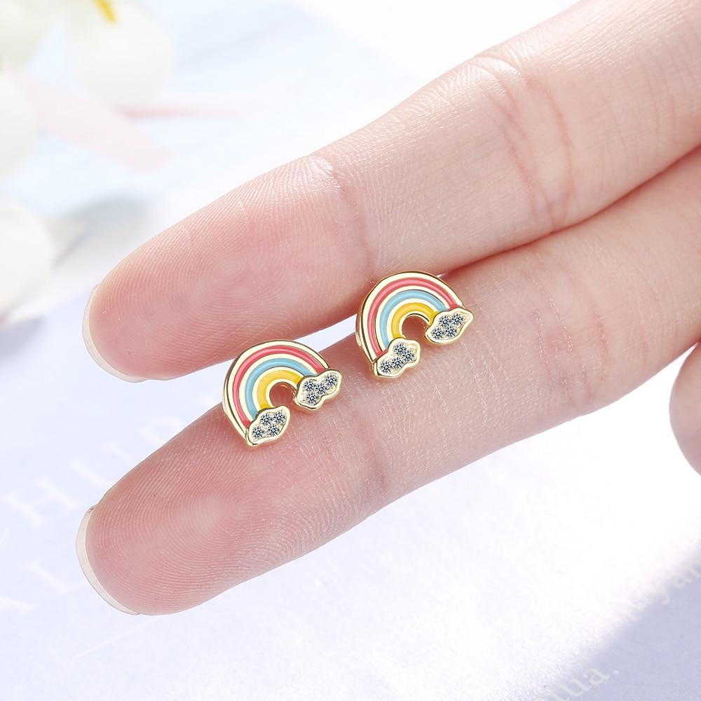 100 %925 Solid Real Sterling Silver 5mmx12mm Rainbow Cloud With Cz Stud Earring For Teen Girl Friend Kid Lady Xy1029