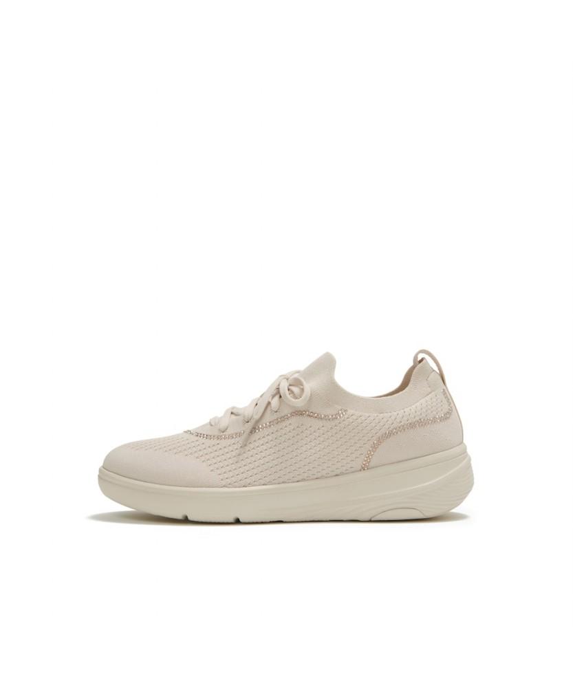 Женские вязаные кеды-слипоны Fitflop Super-Q с отделкой из кристаллов - Paris Beige (Ft61K2N19A)