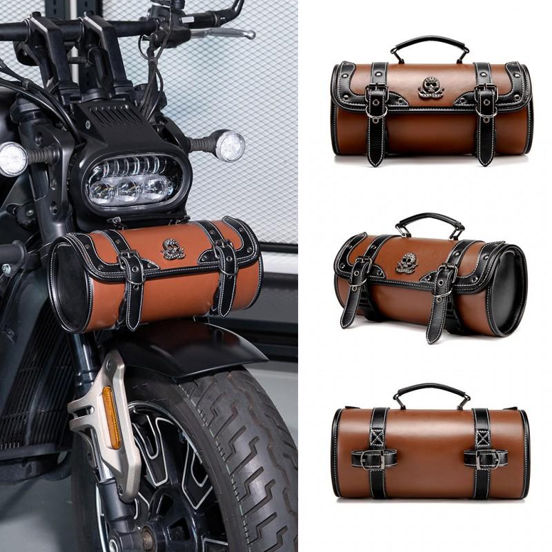 Motorcycle Front Handlebar Bag PU Leather Waterproof Storage Pouch Scooter Electric Bike Cruiser
