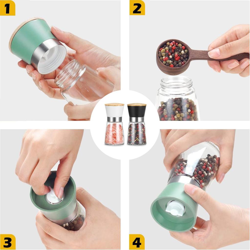 FGIUKC Перец Ручная черная каменная соль Специи Керамическая мелкая соль Крупная и мелкозернистая сырая японская каменная приправа Легко устанавливается в набор из 2 мельниц, перец,