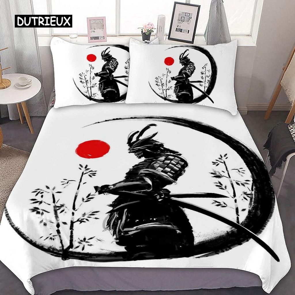 Samurai Duvet Cover Set Sunset Japanese Samurai Quilt Cover Scenery Silhouette Comforter Cover King Size 2/3pcs Twin Bedding Set