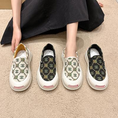Модные женские парусиновые кроссовки 2024 года, весна-осень, новые модные повседневные дышащие туфли на плоской подошве для девочек, лоферы на платформе с круглым носком