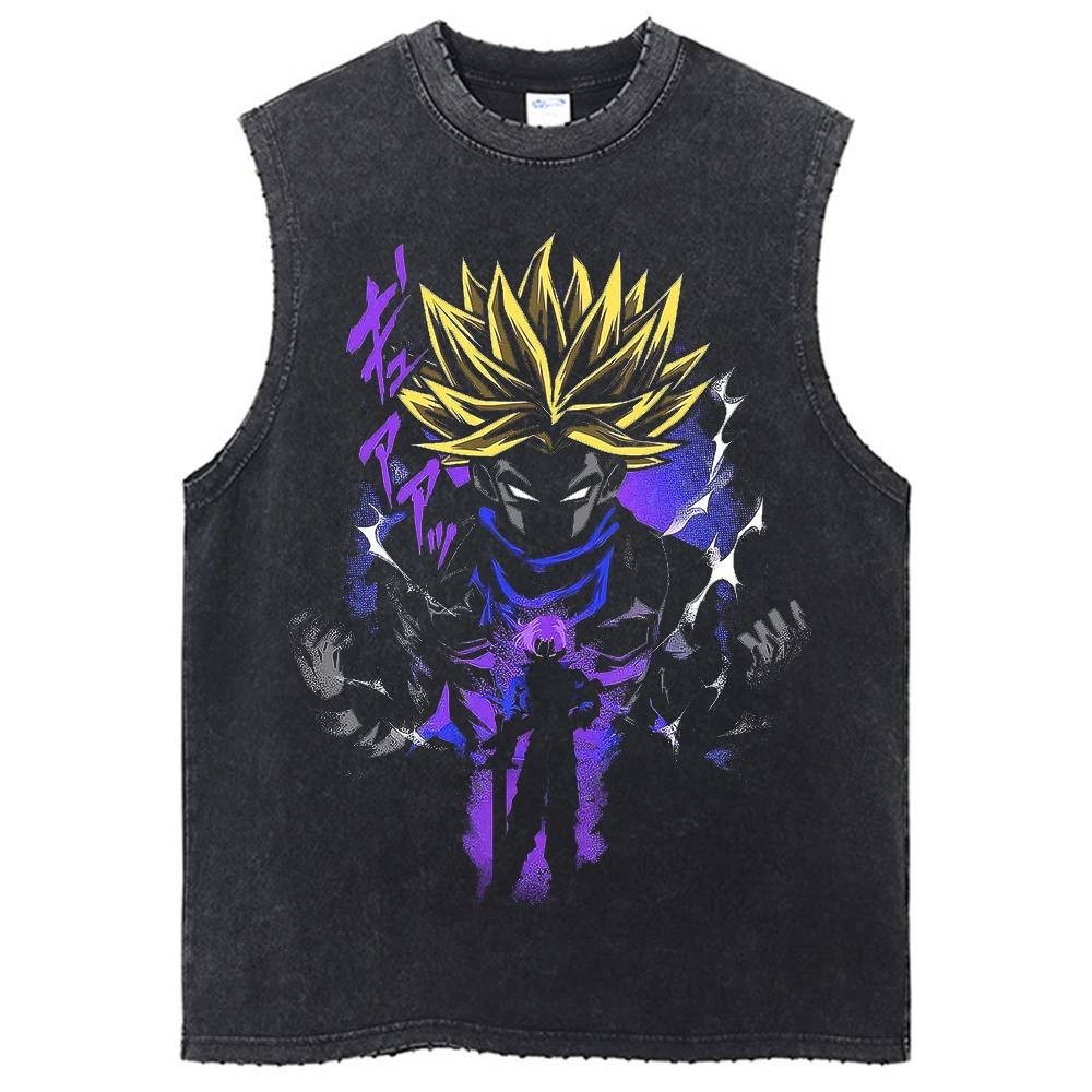 Футболки Dragon Ball Z Harajuku Hip Hop Fashion Vintage Washed Anime Man Tops Tees Retro Manga Oversize Sleeveless Shirt