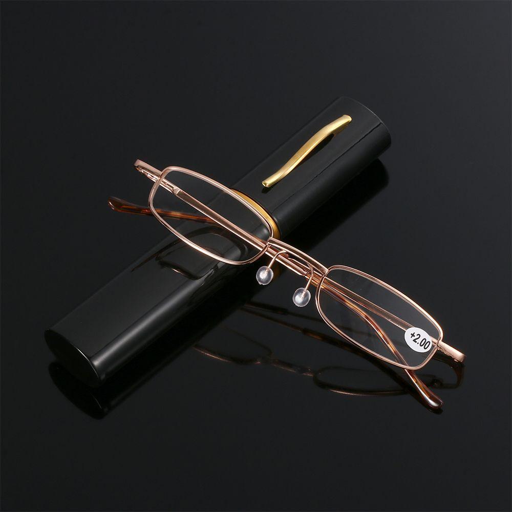 Spring Hinge Metal Case Eyeglass Presbyopic Glasses Portable Reading Glasses with Pen Tube Case