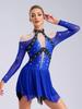 Women Figure Skating Performance Costume Sheer Mesh Rhinestones Leotard Dress for Modern Lyrical Dance Gymnastics Acrobatics