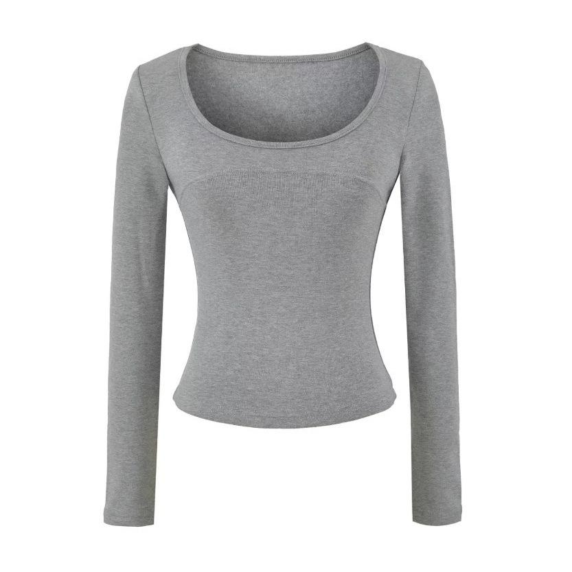 Traceless fixed cup primer top women's spring new slim and thin outer wear fitness warm long-sleeved T-shirt