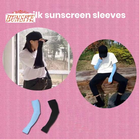 1 пара унисекс ледяных шелковых велосипедных рукавов с отверстием для большого пальца, сплошной цвет, защита от солнца, чехол для рук, бег, вождение, баскетбол, спортивные рукава