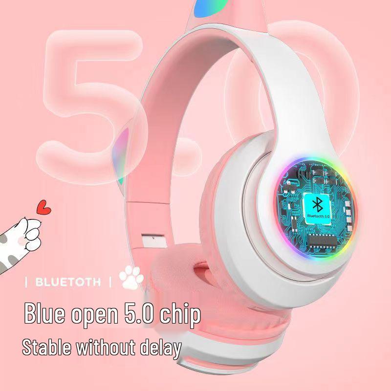 Светящиеся Bluetooth-наушники-повязка с ушками кошки STN28