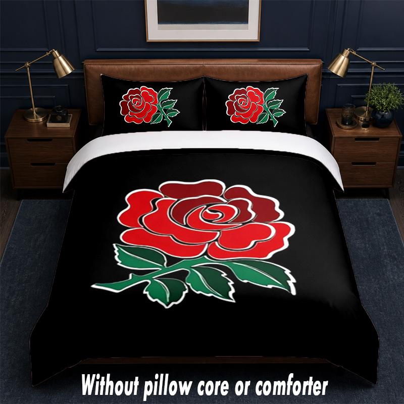 England Rugby Design Bed Bedding Set 1 Duvet Cover + 2 Pillowcases Soft Breathable Household Bed Linens