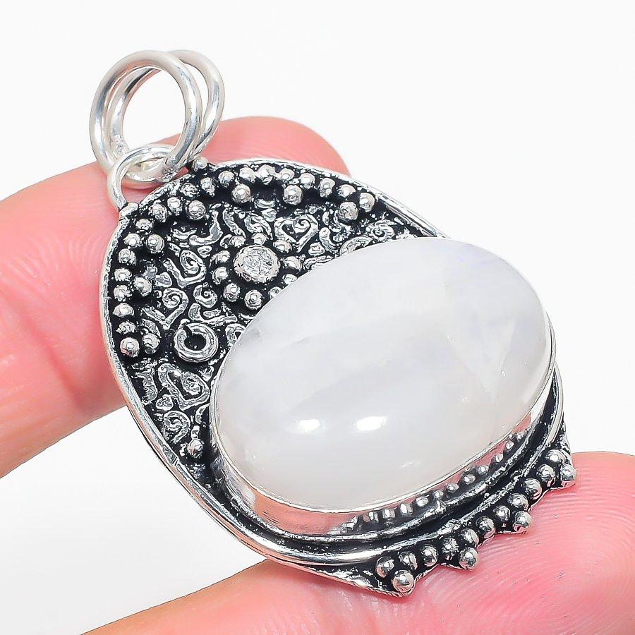 Rainbow Moonstone Handmade 925 Sterling Silver Gift Pendant 2.05" N6z73