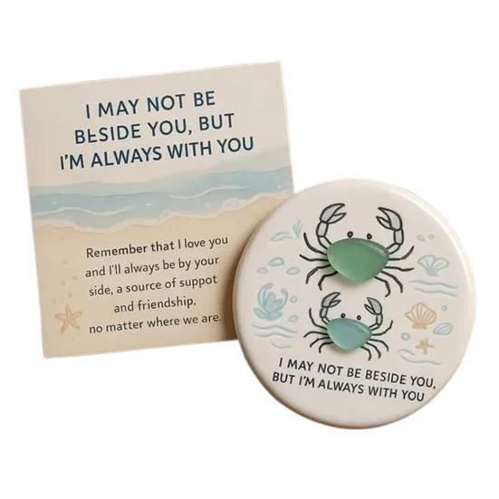 Sea Glass Art Friendship Ornament Round Sea Glass Cat/Crab Christmas Tree Decoration Friendship Keepsake