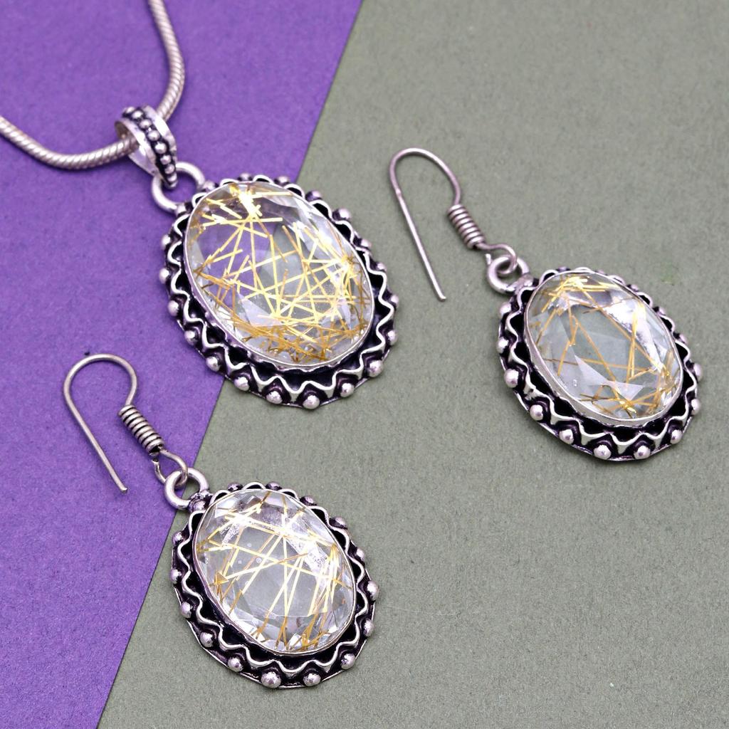 Tourmaline Set Gemstone Gift Wedding Party Bi-Color Pendant,Earring,Ring