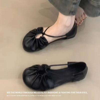 Модные французские винтажные туфли Мэри Джейн на плоской подошве, женские туфли-одинарки с мягкой подошвой и перфорацией, универсальные, подходят к юбкам, низкий каблук