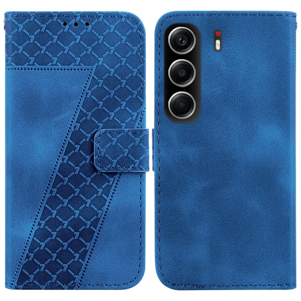 For TECNO Camon 40 4G Stand Case 7-Shaped Pattern Imprint Leather Phone Cover with Strap