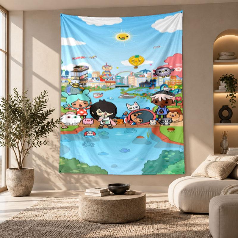 Decorative Tapestry,Toca Boca Printed Wall Art, Lightweight Wall Hanging For Bedroom Background