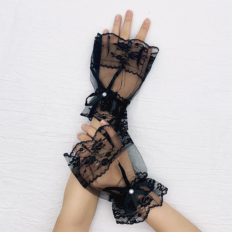 Black Short Lace Gloves Lolita Costume Accessories Gloves Halloween Bridal Wedding Gloves