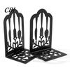 High Quality Iron Bookends 1 Pair Kitchen Metal Decorative Bookend for Shelves, Heavy Duty Non-Skid Book Cooking Theme Holder Stand, Black Support