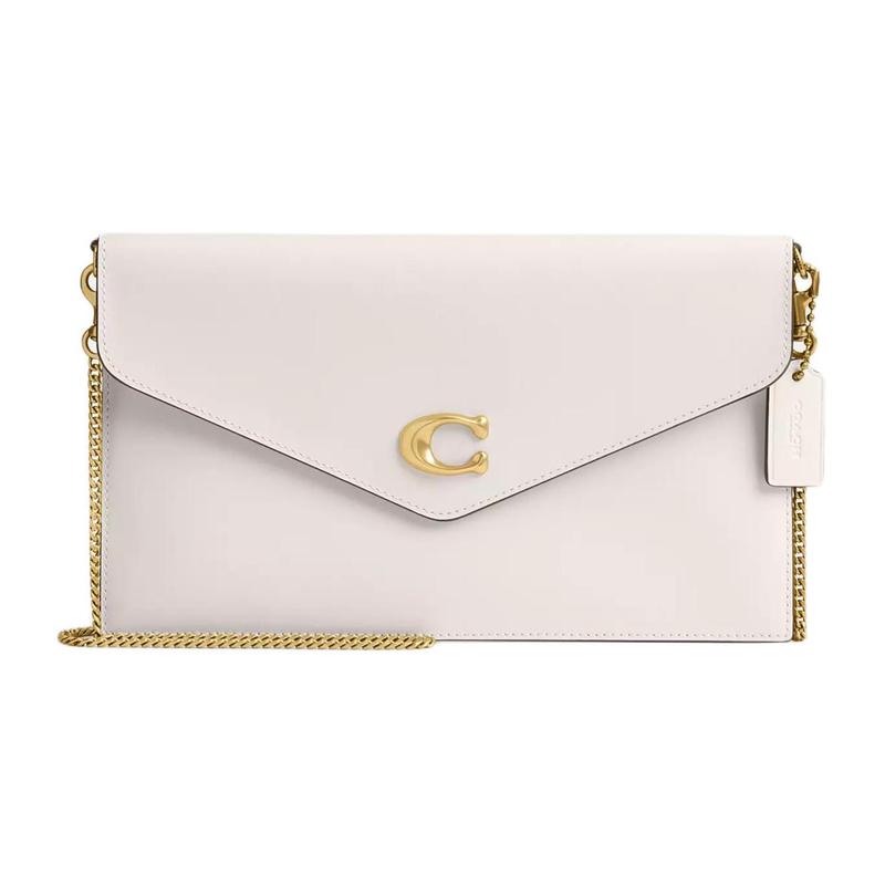 Coach Основная 27 Логотип Цепочка Ремень через плечо Телячья кожа Плечевая Сумка-кроссбоди Клатч Большая Женская Латунь и Мел