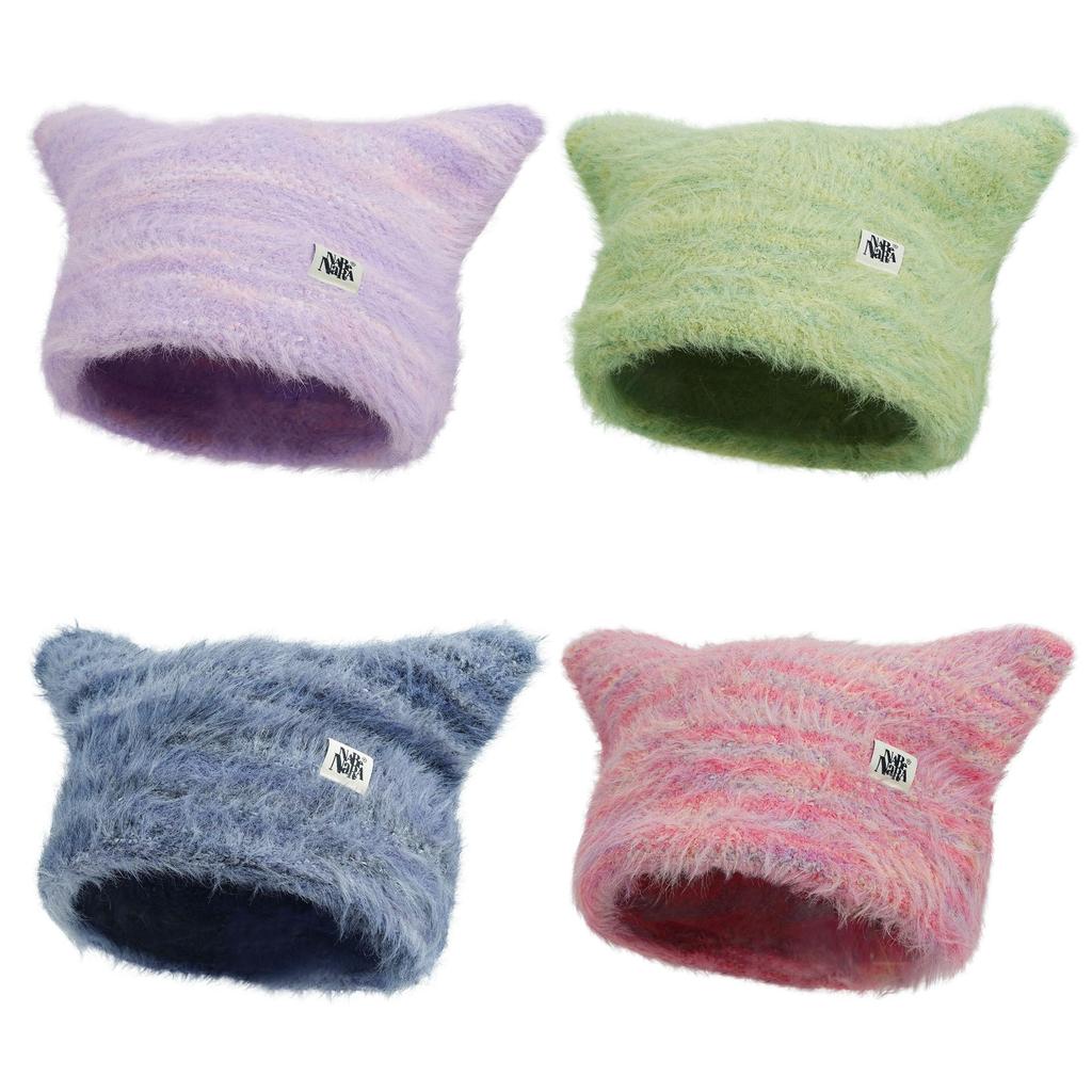 [Clakkllie] Вязаная шапка с кошачьими ушками Вязаная шапка-шарф Термозащита Косплей Милый Милый (Зеленый KHAM2402)