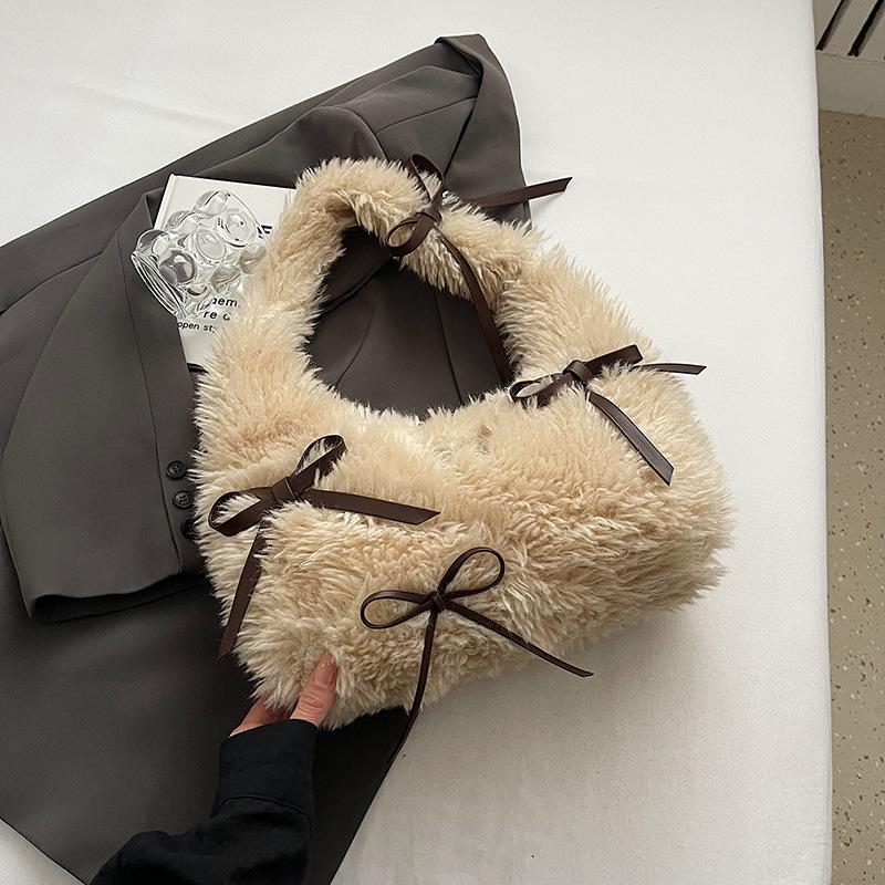 Autumn Personalized Fashion Mao Mao Bag Women's Bag High Value Bow Handbag Minimalist Lazy Shoulder Bag