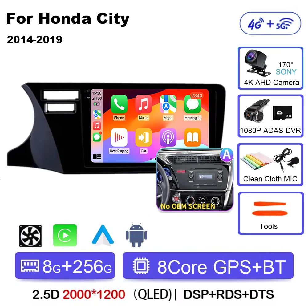 Для Honda City 2014 2015 2016 2017 2018 2019 Android 14 Qualcomm Car Radio GPS Navi QLED Screen Car Player WIFI BT 4G Головное устройство