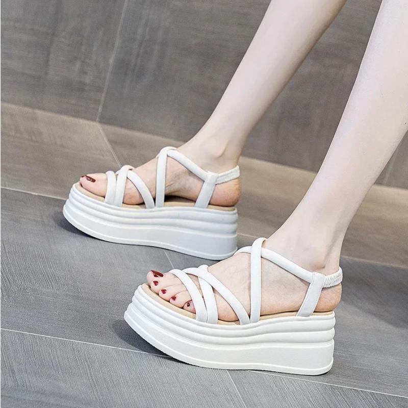 Fashion Cross Strap Wedge Heel Sandals Woman Summer Chunky Platform Slingbacks Women Slippers Thick Bottom Slides Flip Flops