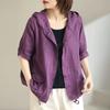 Fashion Summer Women Oversized Cardigan Hooded Coffee Purple Cotton Linen Casual Loose Blouse Plus Size Vintage Ladies Thin Coat