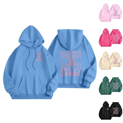 Толстовки для девочек-подростков с длинным рукавом и принтом букв, повседневные графические толстовки с капюшоном, пуловер с завязками, симпатичная толстовка большого размера