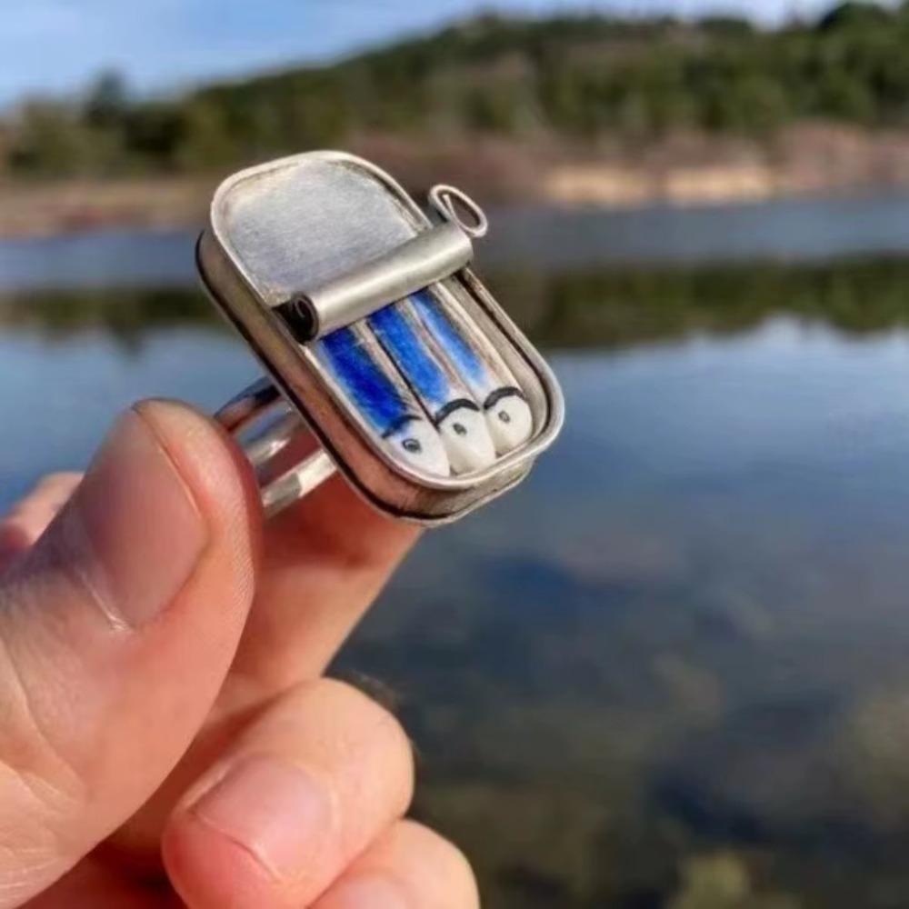 Unique Sardines Finger Ring Gold Silver Fun Rings Fashionable Sardine Can Rings Women Men