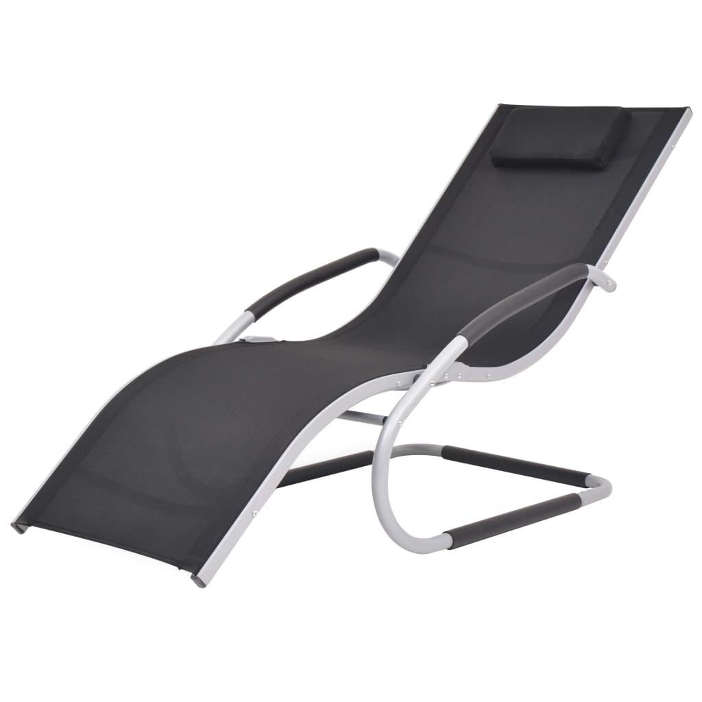 Sun Lounger with Cushion Aluminum and Textilene Black