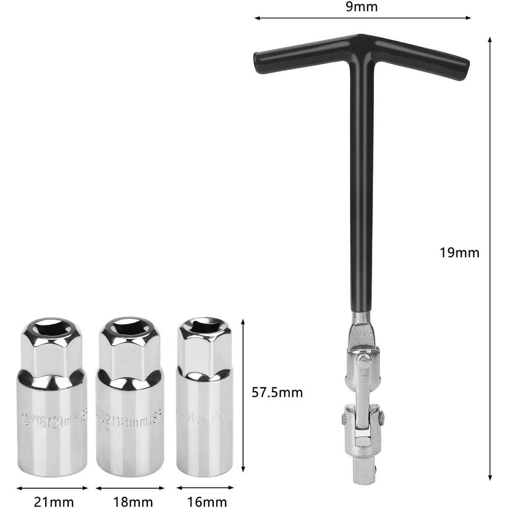 Ключ для свечей зажигания, набор ключей для свечей зажигания, 4 шт., 16 мм/18 мм/21 мм, свечи зажигания с Т-образной рукояткой, торцевой ключ для свечей зажигания