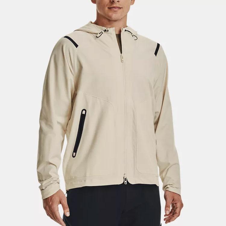 Under Armour Солнцезащитная серия, прочная, на молнии, с капюшоном, на шнурке, спортивная, тренировочная, тканая, дышащая, мужская, куртки, лаймово-белый 1370494-279