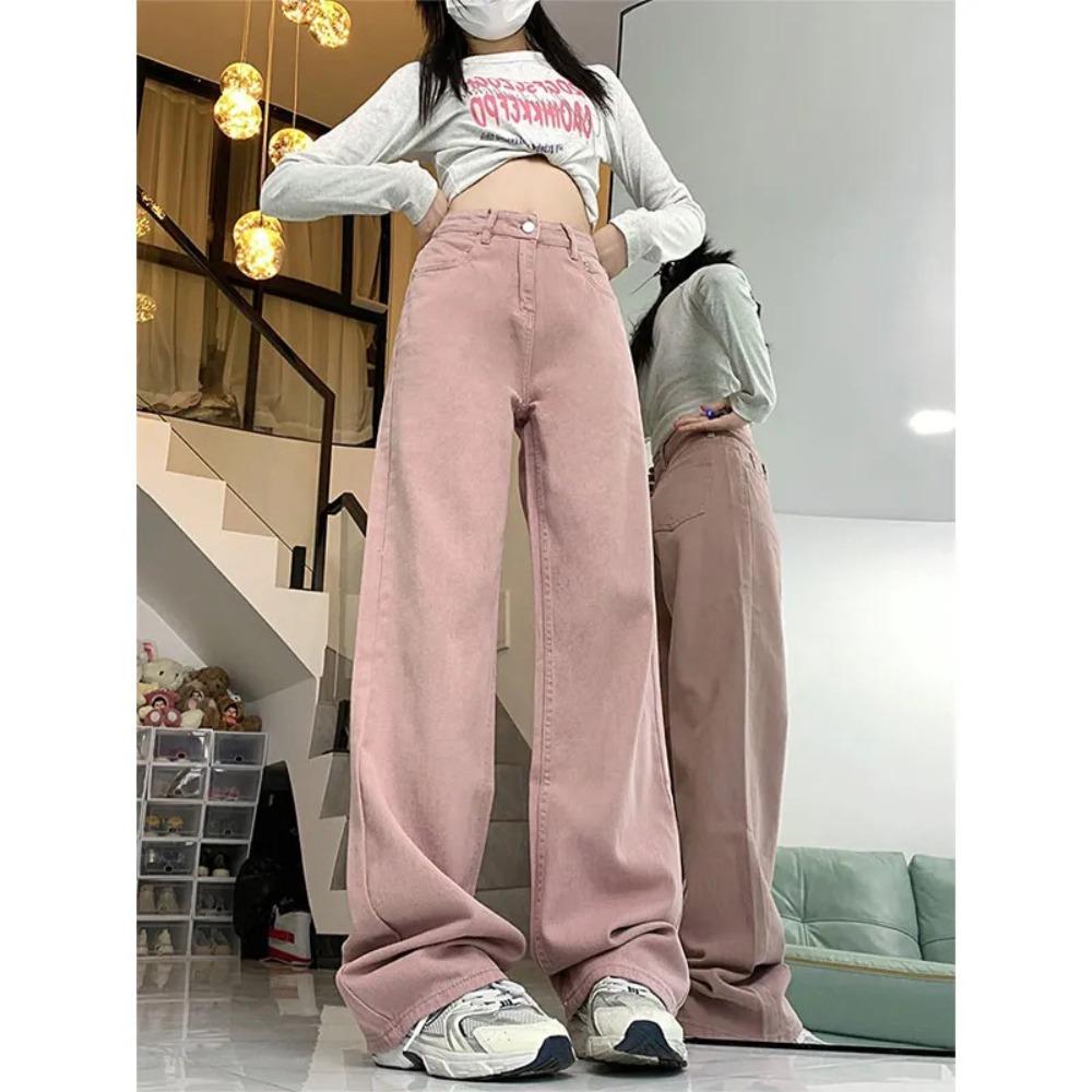 Simple high-waisted wide-leg jeans for women's spring and autumn new fashionable and thin versatile casual floor-mopping jeans