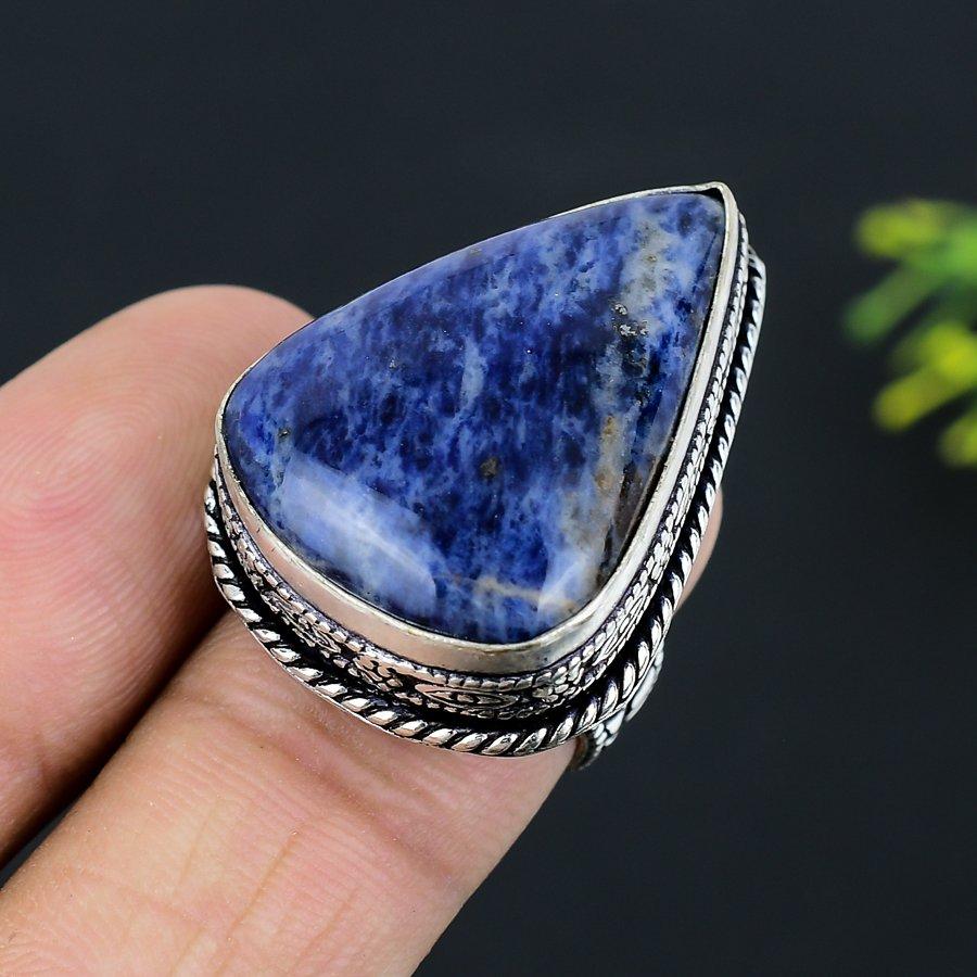 Sodalite Gemstone 925 Sterling Silver Gift Jewelry Ring Size 6.5