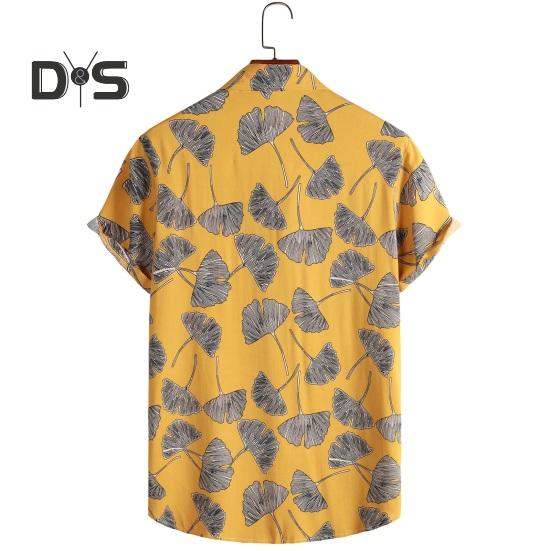 Мужская летняя пляжная рубашка с цветочным принтом и лацканами, свободный мягкий однобортный нагрудный карман с короткими рукавами, гавайский топ средней длины для отпуска