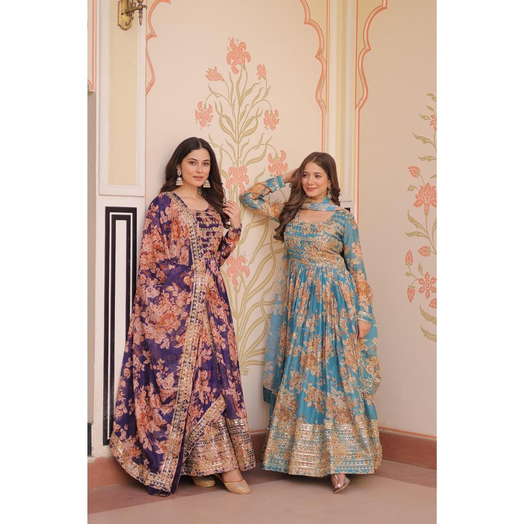 Premium Designer Readymade Gown-Dupatta Collections.