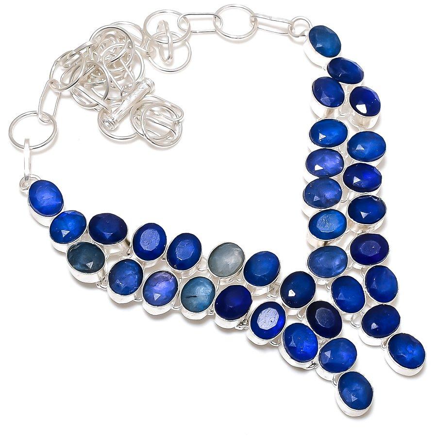 Burmise Sapphire Handmade Gemstone 925 Sterling Silver Jewelry Necklace 18" N6B00