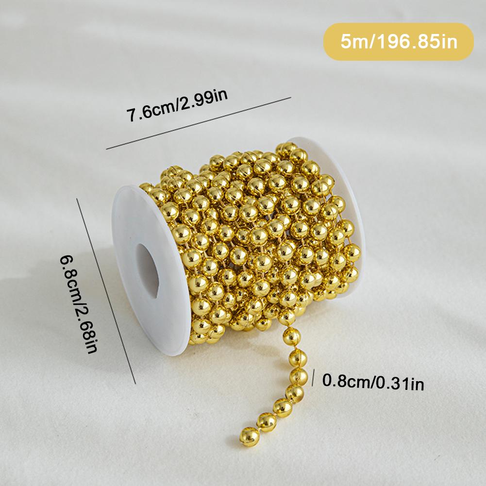 5M/10M Christmas Tree Pearl String Imitation Pearl Beads Chain Metallic Gold Bead Wire Trim for DIY Garland Wedding Party Decor
