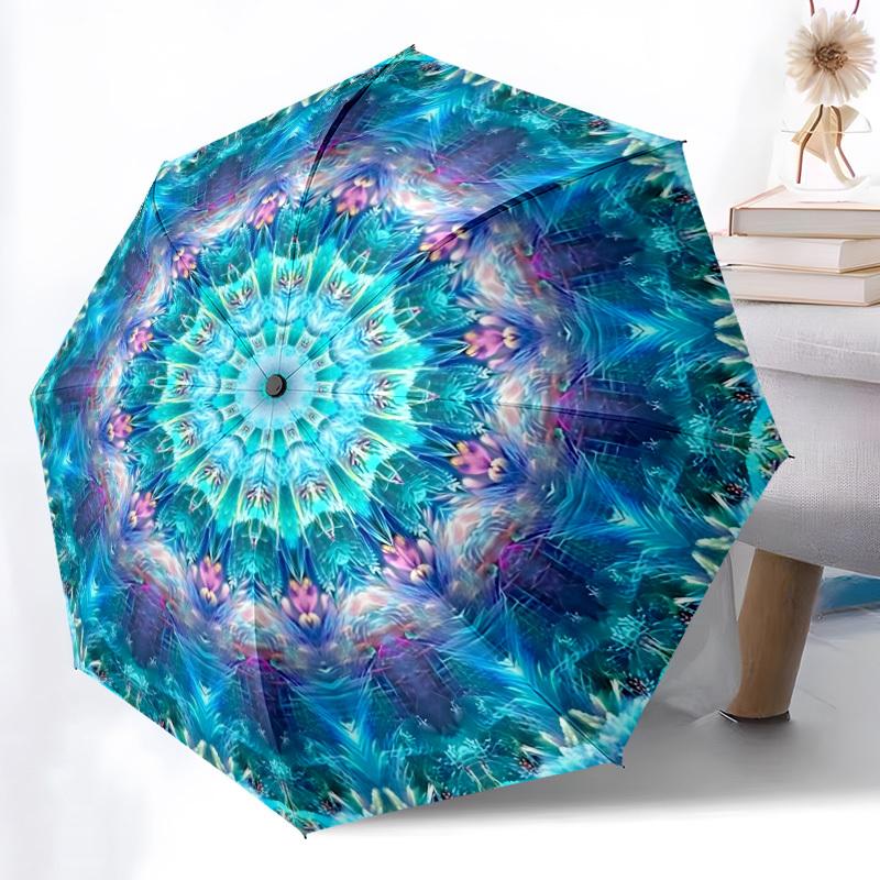 1pc Kaleidoscope Pattern Automatic Umbrella - Automatic Opening And Closing, Sturdy Iron Frame, Portable Folding Design yy251018114