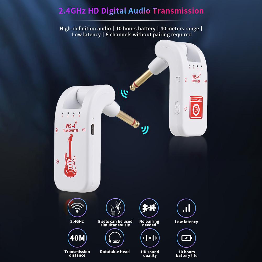 2.4G Wireless Guitar System Rechargeable Transmitter Receiver for Electric Guitar Bass Wind Instruments