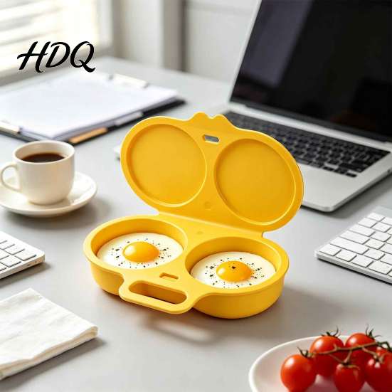Omelette Maker for Breakfast Dual Cavity Microwave Egg Poacher with Lid & Handle Quick-Heat Steamer Food Grade Plastic Boiler 2 Eggs Oil-Free