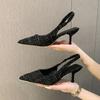 2025Blue Sea Salt Pointed Women High Heels Summer Back Hollow Half Headed Sandals Designer Party Thin Heeled Pumps Shoes