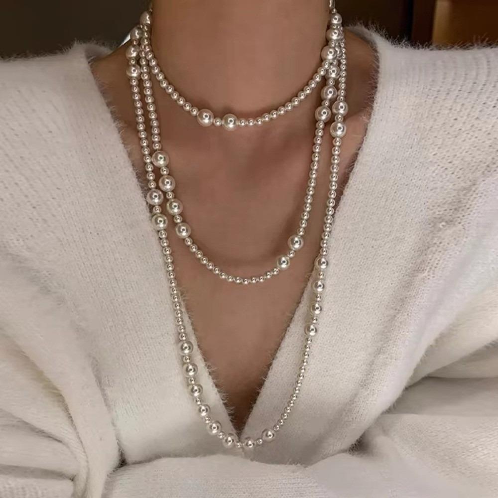 Simulated Pearl Long Necklace Multi-layered Sweater Chain Women's Necklace Jewelry Accessories