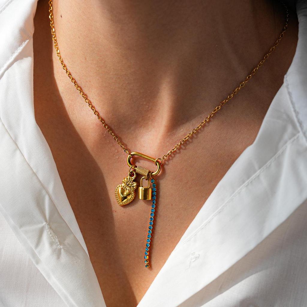 Подвеска-кулон из нержавеющей стали Солнце Сердце Крест с бриллиантовой инкрустацией - Элегантный чокер высокого класса